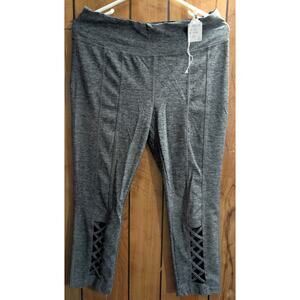 Vogo Leggings L Large Lg Criss Cross Cut Outs Legs Grey White Heather‎ Stretch